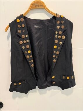 Head Over Heels Black Sleeveless Vest with Decorative Gold Buttons